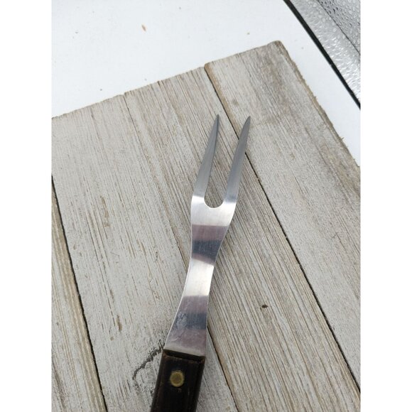 2 Prong Tine Meat Serving Fork Wood 10" Stainless Steel - Picture 5 of 7